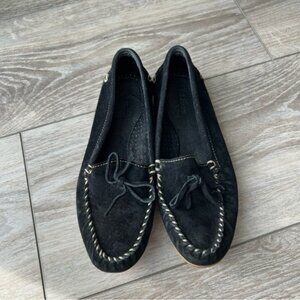 LL Bean Black Suede Leather Slip On Loafers